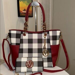 MKF Collection Mia K Bonita Checker Women's Tote & Wallet Set